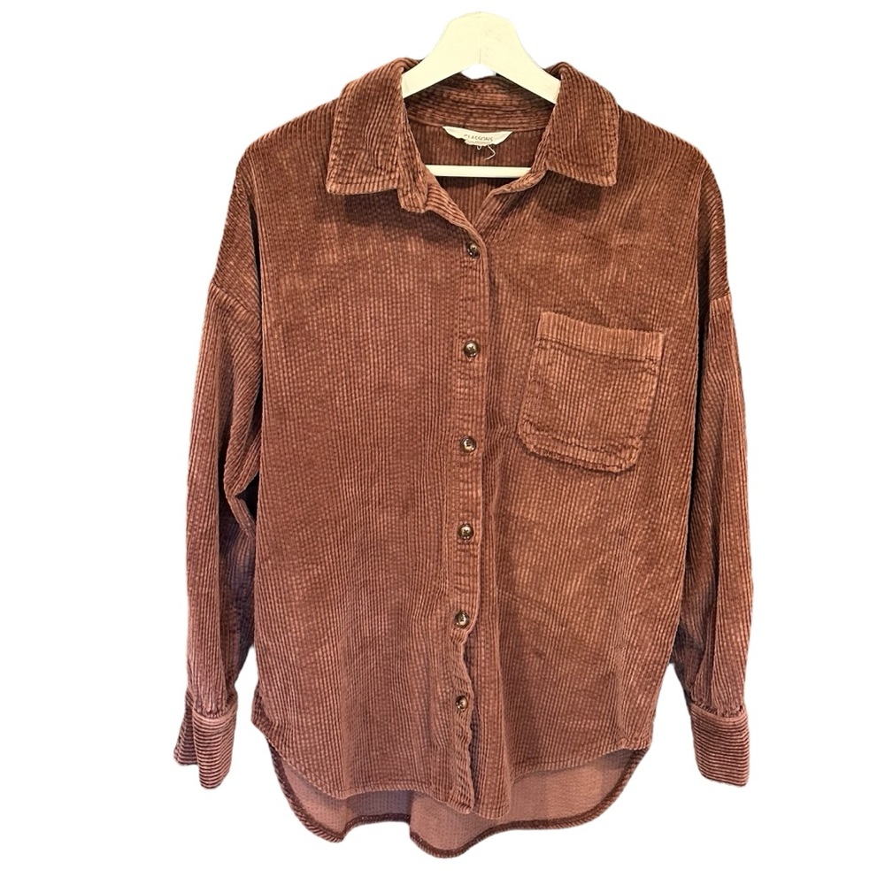 Oversized Ribbed Button Up Shirt Size S 100% Organic Cotton